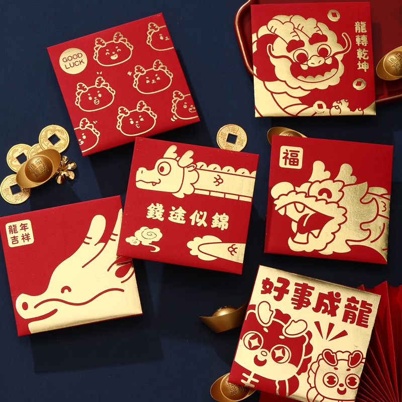 Set 6 Bao Lì Xì Năm Mới 2024 Hình Rồng Đỏ May Mắn Phong Cách Trung Hoa