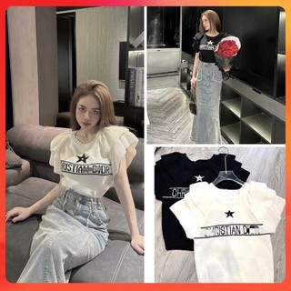  Áo len thun QC Montoghi cổ tròn IN CHỮ VÀ SAO TAY BÈO