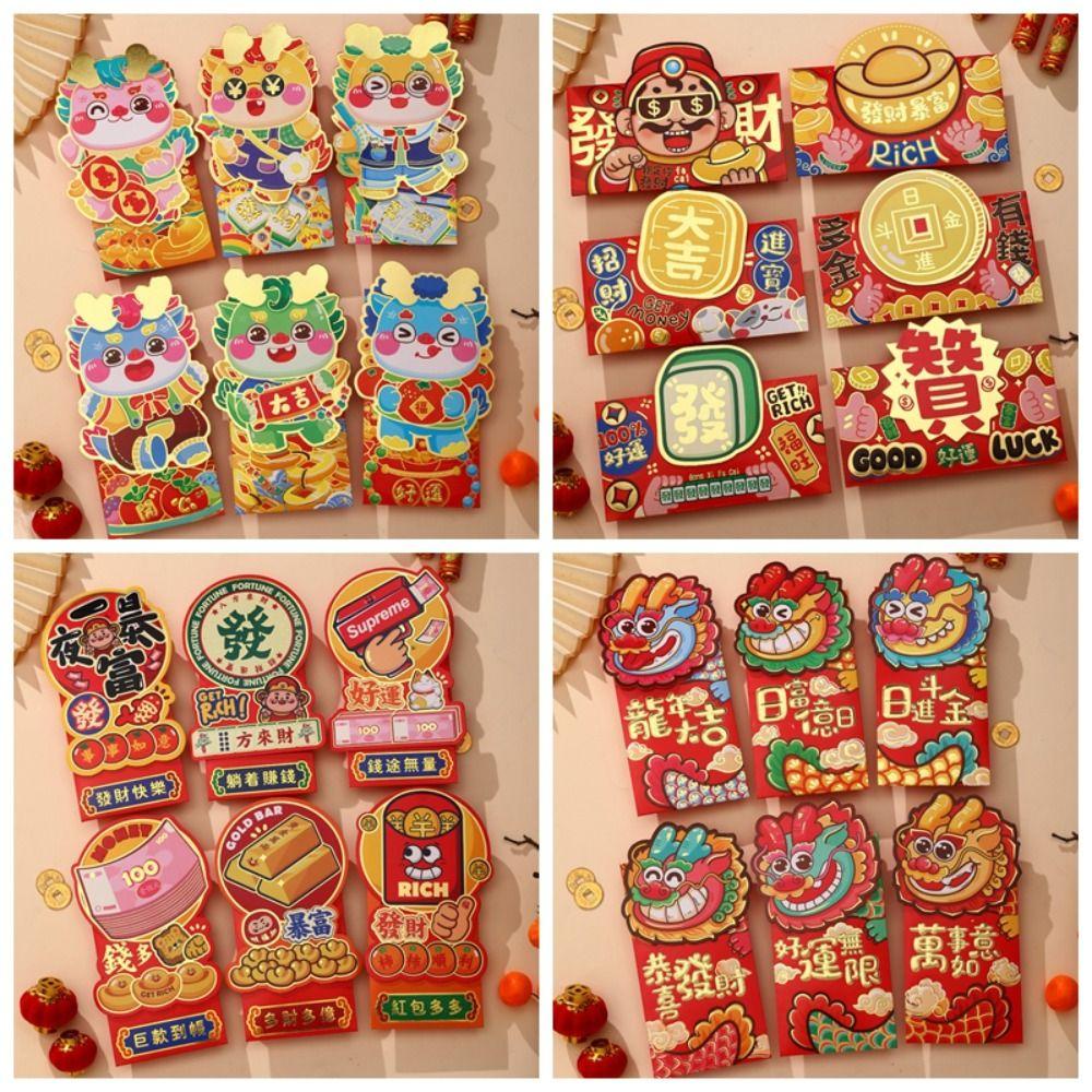 Mmluck Set 6 Bao Lì Xì Năm Mới 2024 Họa Tiết Rồng Hoạt Hình Phong Cách Trung Hoa