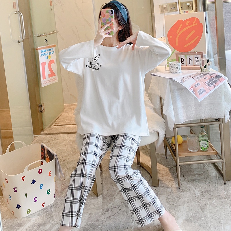 Feimoer Bộ Đồ Ngủ Tay Dài Dáng Rộng In Họa Tiết Hoạt Hình Thời Trang Xuân Thu Xinh Xắn Cho Nữ