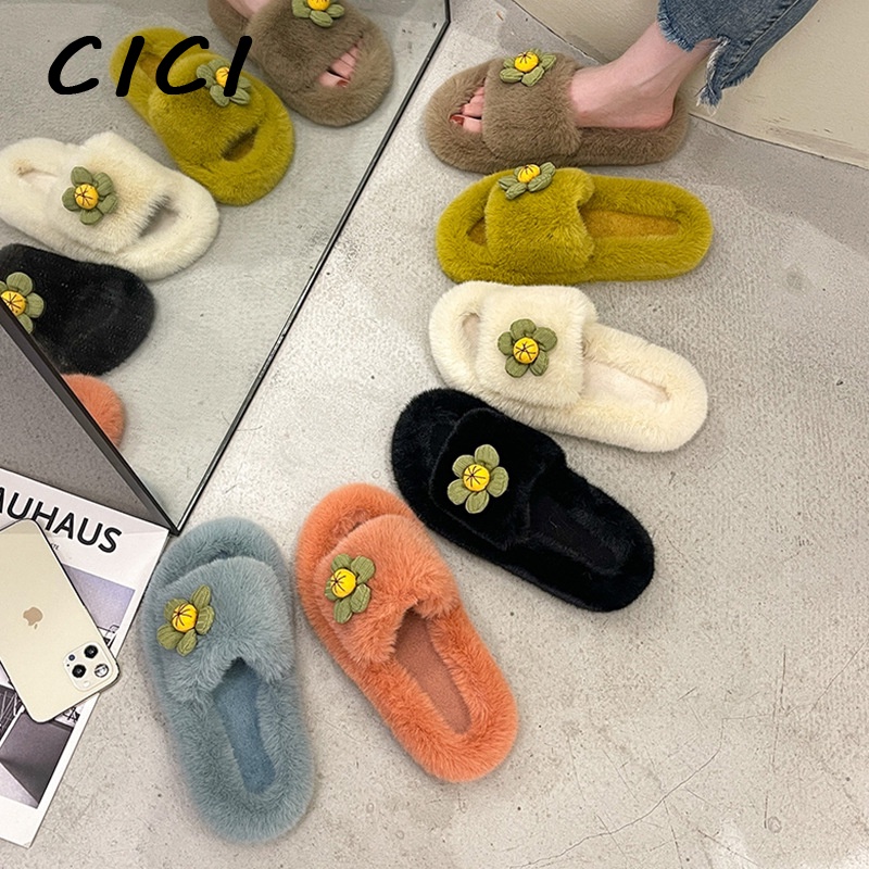 CICI dép lông dép nữ dép bông dép sandal nữ dép bánh mì Sang trọng Chống bám bụi Năng động Đế êm FMR23A0UGG 48Z231128