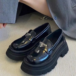 nữ đế cao da mềm Giày Lười Da Đế Dày Tăng Chiều Cao giày búp bê lolita Mũi Tròn Thời Trang