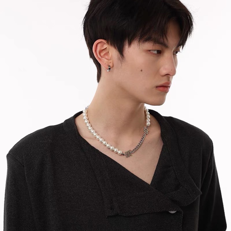 Vòng cổ Sợi Xích Đính Ngọc Trai Phong Cách hip hop Hàn Quốc Thời Trang Cho Nam Và Nữ