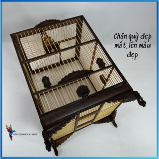 Khung lồng chim hút mật, lồng khuyên, chất liệu gỗ mun đuôi công, chân quỳ mặt hổ đục lá đề cao cấp