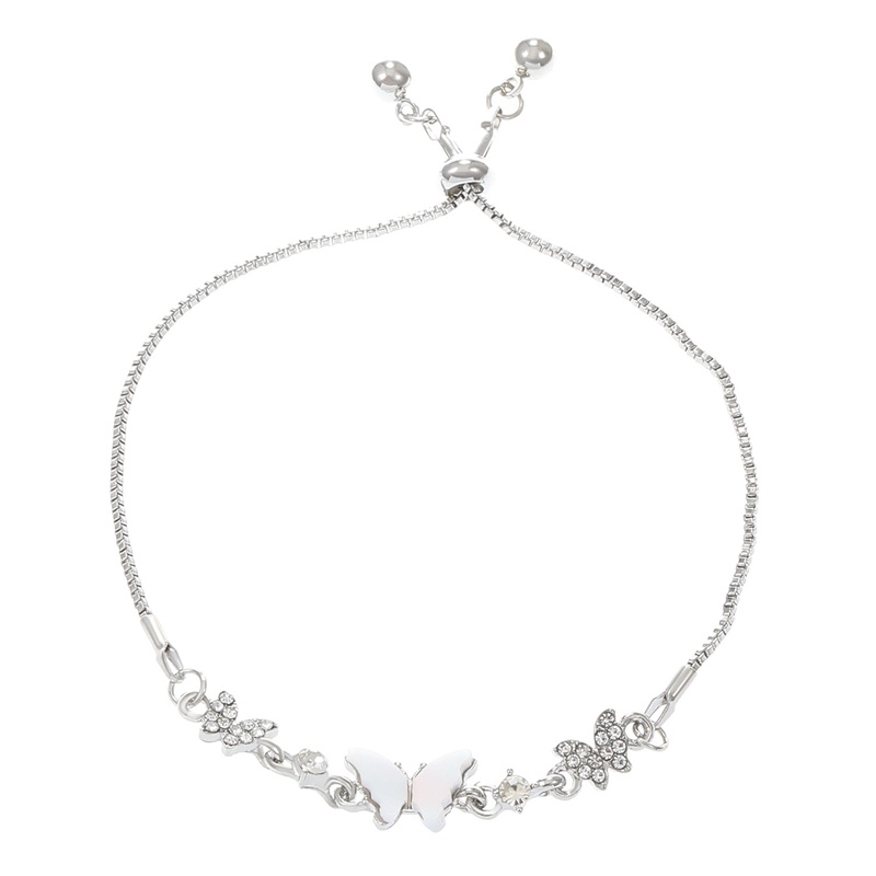 Hq Vòng Tay Dây Rút Mặt Hình Nơ Đính Đá zircon Màu Bạc Đáng Yêu Cho Nữ