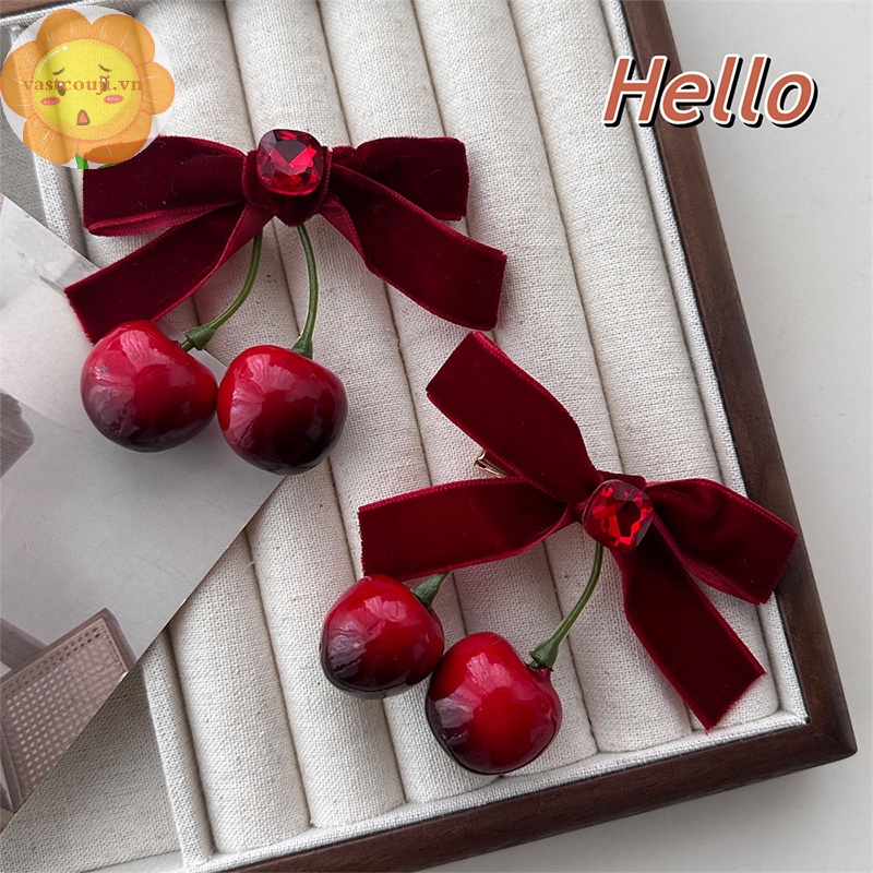 Vastji Set 2 Kẹp Tóc Hình Quả cherry Phong Cách Hàn Quốc Ngọt Ngào Cho Nữ vn