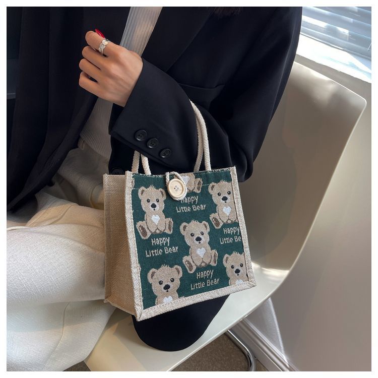 Túi Đựng Hộp Cơm Trưa Bằng Vải Lanh Họa Tiết Hoạt Hình Dễ Thương Phong Cách Hàn Quốc