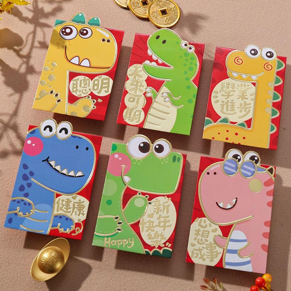 Set 6 Bao Lì Xì Đỏ mini In Họa Tiết Hoạt Hình 3d Thủ Công