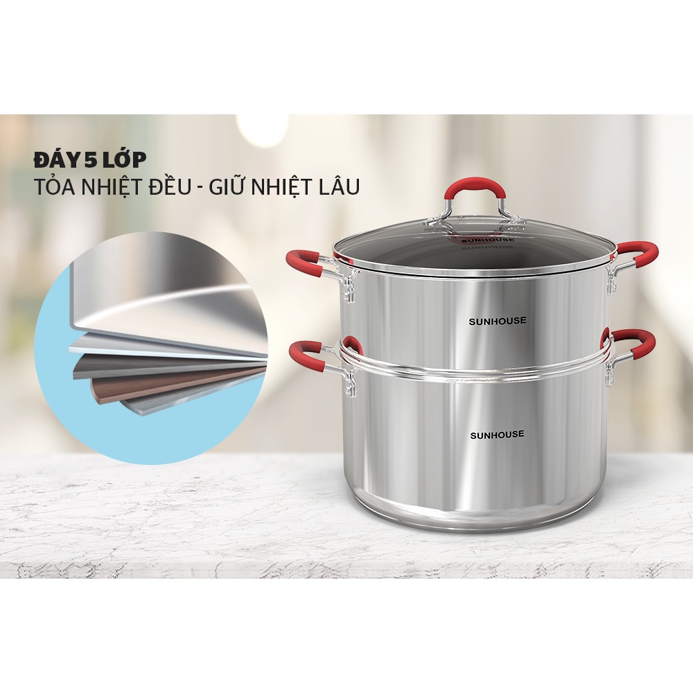 Bộ nồi xửng inox 5 đáy cao cấp SUNHOUSE SHG507-24/28  DÙNG CHO MỌI LOẠI BẾP
