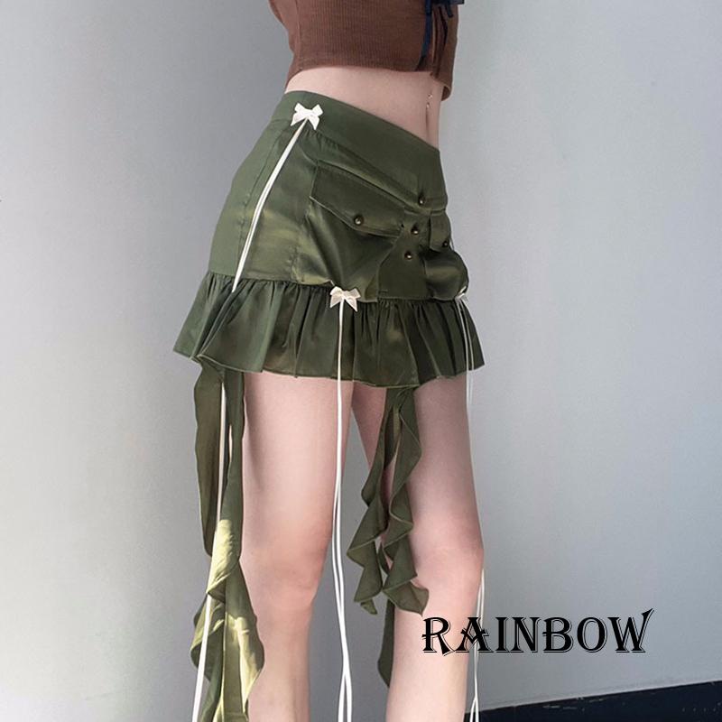 Chân Váy Ngắn Lưng Thấp Xếp Ly Thắt Nơ Ruy Băng Dành Cho Nữ