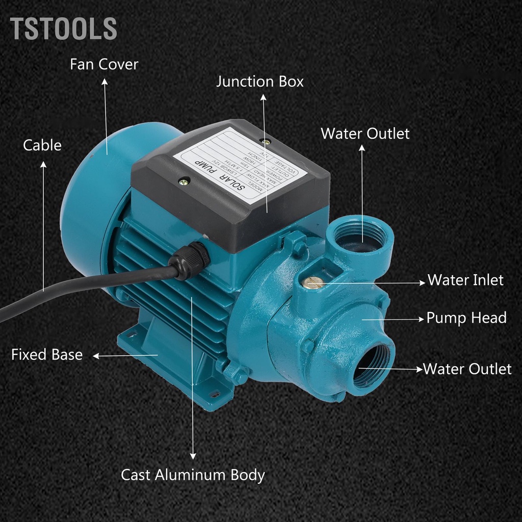 TSTOOLS Máy bơm nước Động cơ cánh quạt đơn cực Công cụ tưới hút ngang 15m 180W DC12V
