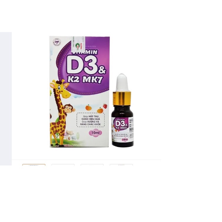 Vitamin D3 K2 Mk7 nhỏ giọt - Hàng chính hãng - giúp bé hấp thụ canxi tăng trưởng chiều cao  10ml