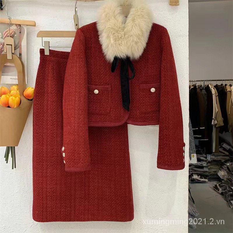 Bộ Áo Khoác Phao + Chân Váy Thiết Kế Mới Thời Trang Mùa Đông 2023 Ấm Áp Cho Nữ
