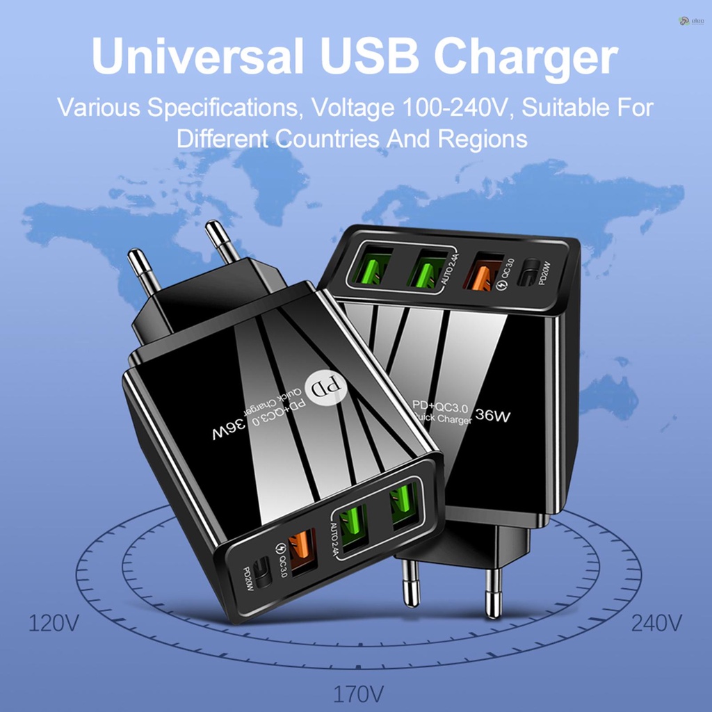 Giắc Chuyển Đổi 36w pd Sạc Nhanh f-Pace f-ast Với 3 Cổng Sạc usb Dùng Khi Đi Du Lịch