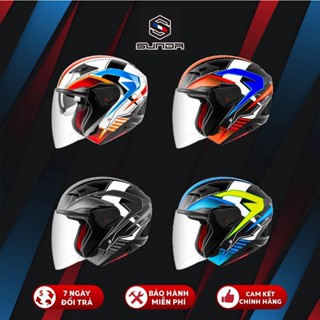 Mũ bảo hiểm 3/4 2 kính - Nón bảo hiểm xe máy 3/4 Sunda 611E có kính âm dành cho nam nữ chính hãng