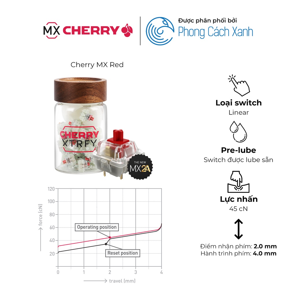 Switch bàn phím cơ Cherry MX2A RGB | Pre-lube  - Hàng chính hãng