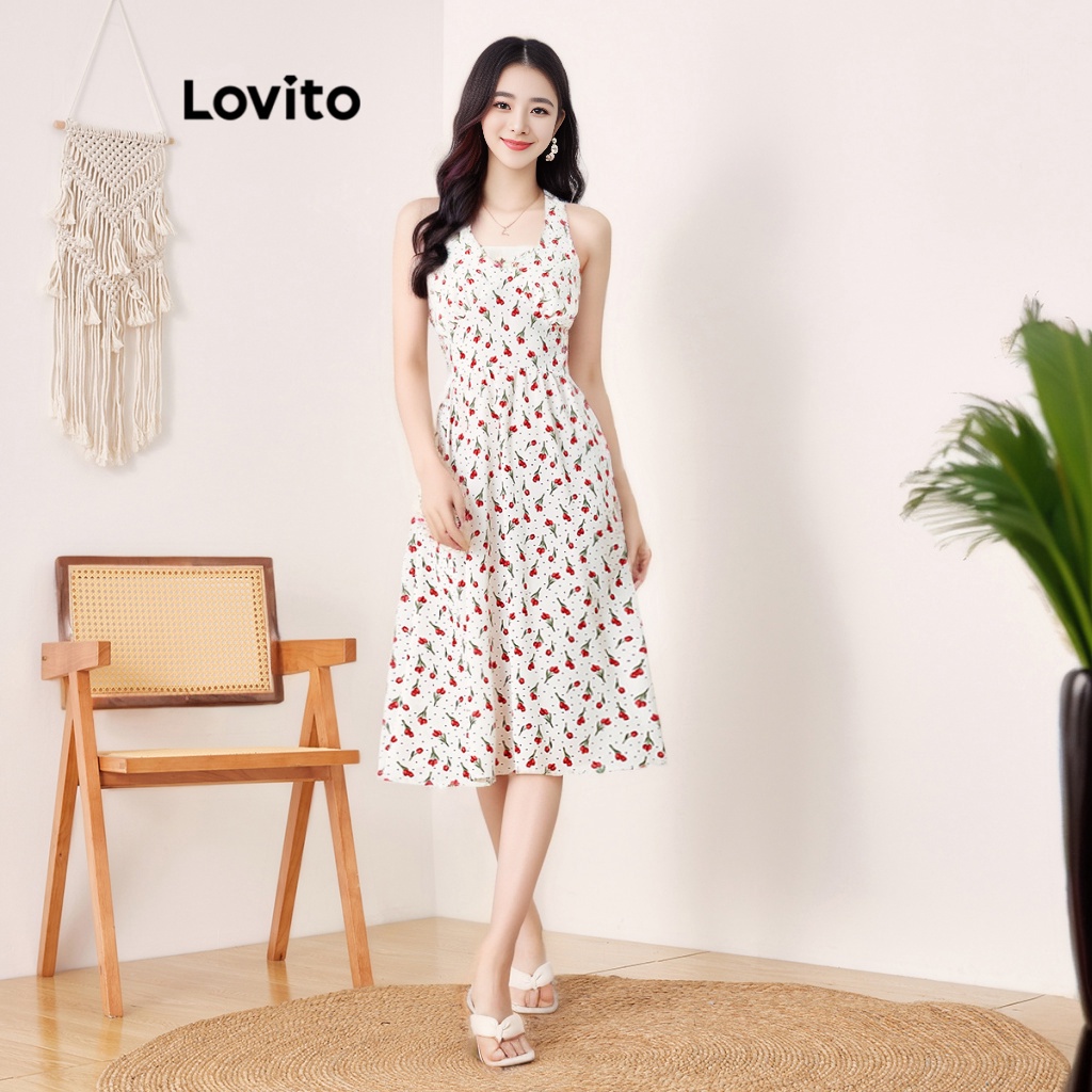 Đầm Lovito xếp nếp họa tiết hoa nhí phong cách Boho thời trang cho nữ L56ED121 (Nhiều Màu)