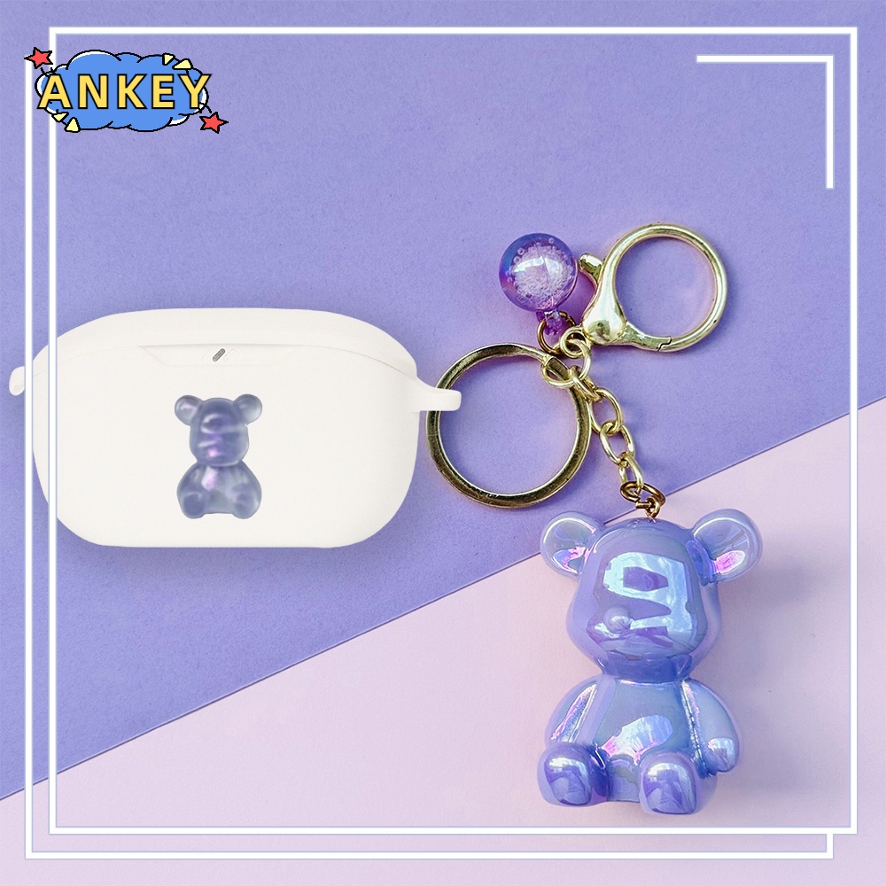 For JBL Wave Buds Vibe Buds / Wave 100 Earphone Silicone Case Cute Bear Earbuds Soft Protective Headphone Cover Headset Skin with Pendant