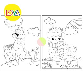 Set 50 tờ tranh tô màu hình lạc đà không bướu llama cho bé màu sáp, màu chì - tiệm tô màu