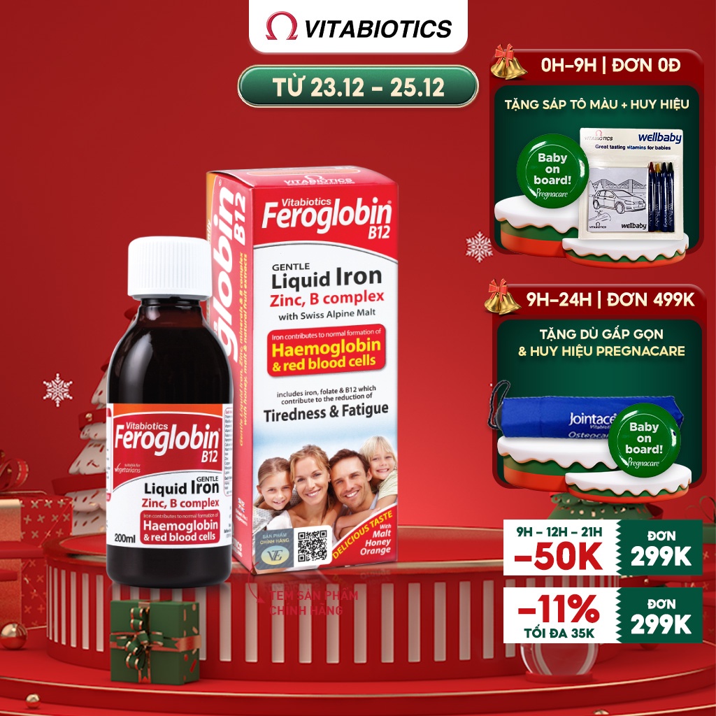 Siro Bổ Máu Vitabiotics FEROGLOBIN B12 Cung Cấp Sắt Hỗ Trợ Tăng Khả Năng Tạo Máu, Nâng Cao Sức Đề Kháng 200ml