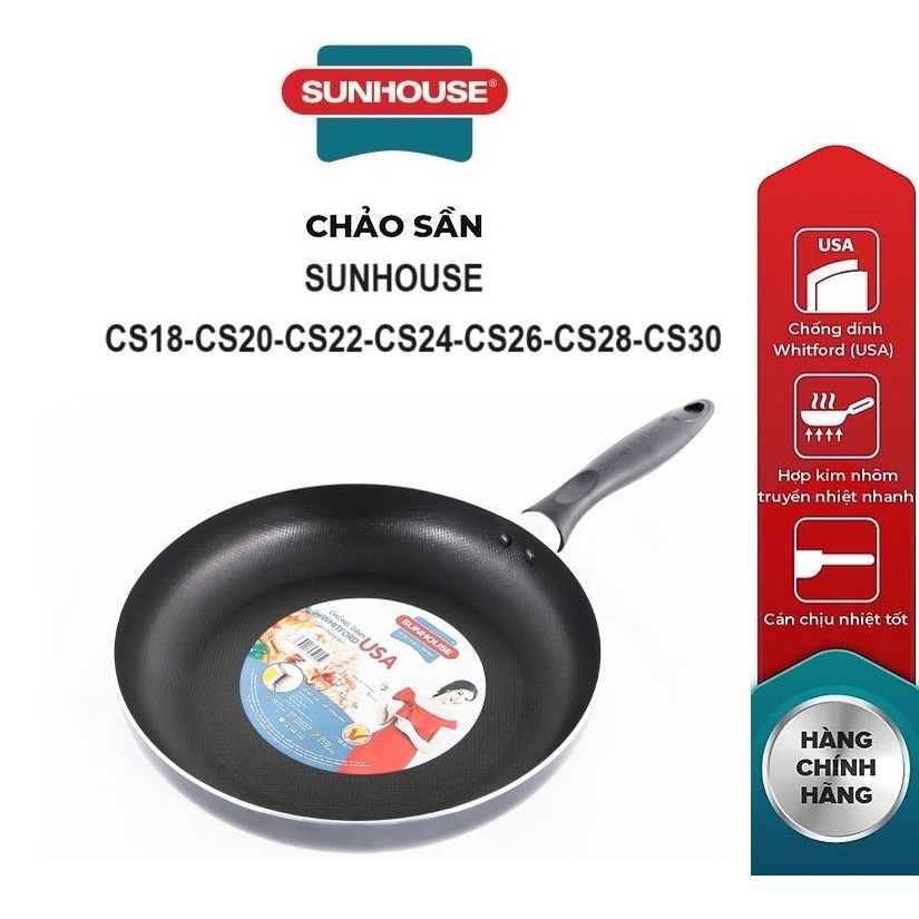 Chảo sần chống dính Sunhouse CS18,CS20,CS22,CS24,CS26,CS28,CS30 _Không dùng trên bếp từ