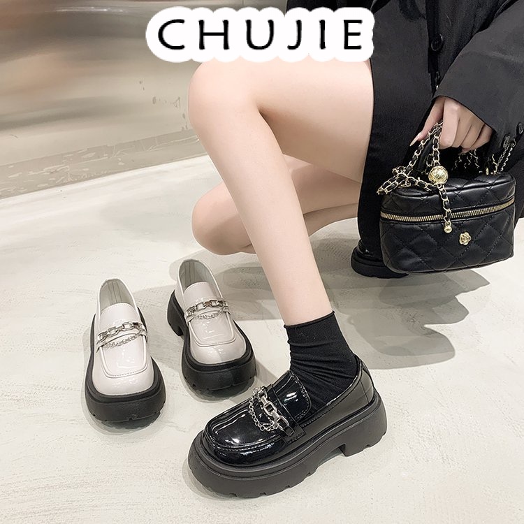 CHUJIE Giày cao gót đơn màu với đế dày chống nước, kiểu Mary Jane dày đặc cho phụ nữ 24Z23060607