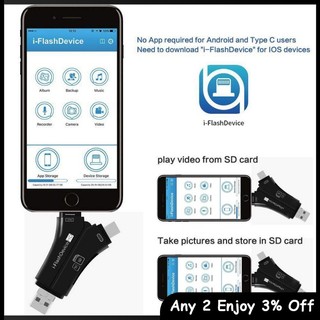 Zevaret Đầu Đọc Thẻ Nhớ sd & micro usb / usb type-c / usb 4 Trong 1 Cho iphone ipad mac & android