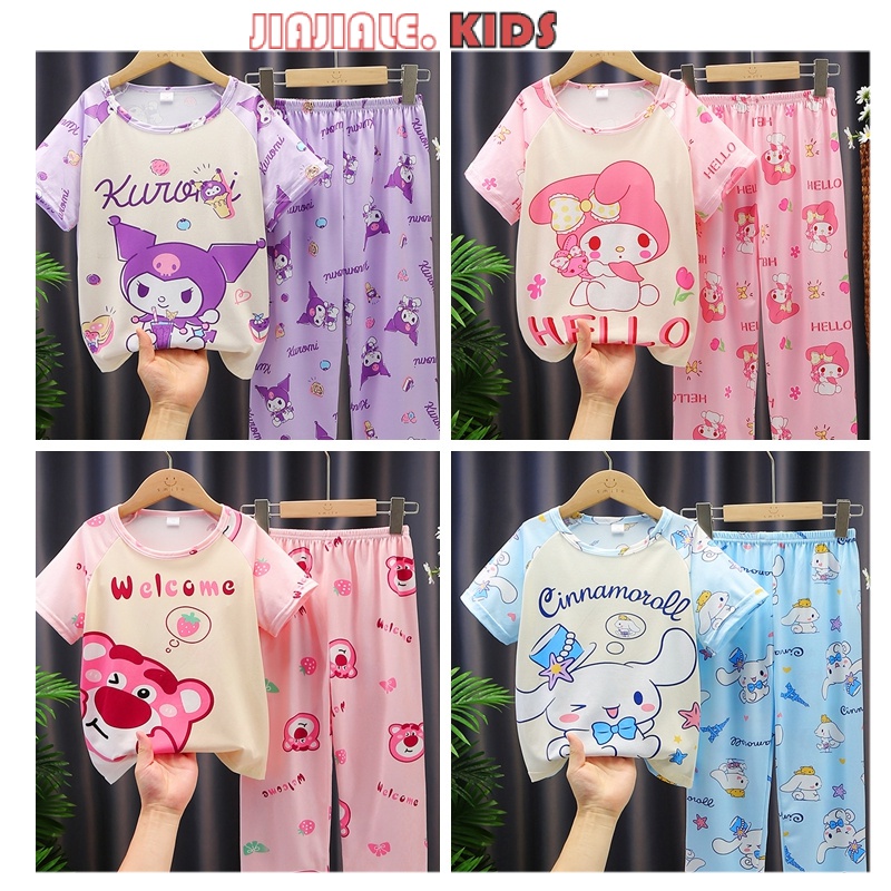 Bộ Đồ Ngủ Pijama Ngắn Tay Cổ Tròn Mềm Mại In Hình Kuromi Cinnamon Cho Bé