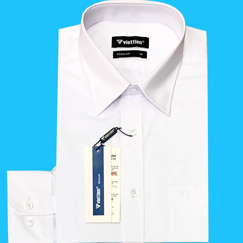 Viettien - Áo sơ mi công sở nam dài tay màu trắng trơn mới 430 Regular