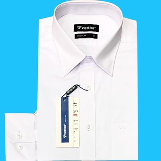 Viettien - Áo sơ mi công sở nam dài tay màu trắng trơn mới 430 Regular