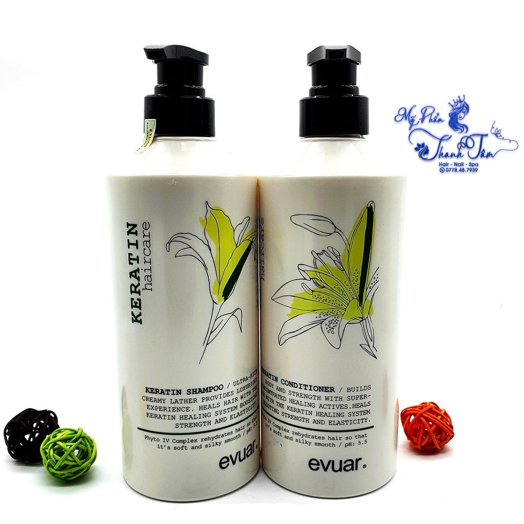 Dầu gội xả cao cấp cực mềm mượt tóc Keratin Evuar 758mlx2 [ New 2024 ]