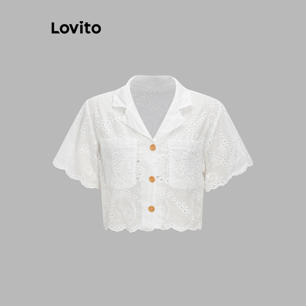 Áo kiểu Lovito có túi màu trơn thanh lịch cho nữ L59ED057 (Trắng)