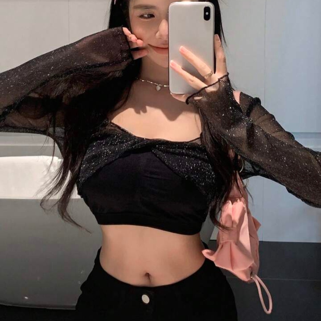 Áo Lưới Kim Tuyến Tay Dài Kèm Áo Lót PINKSTORE29 Kiểu Lấp Lánh Sang Chảnh A5999