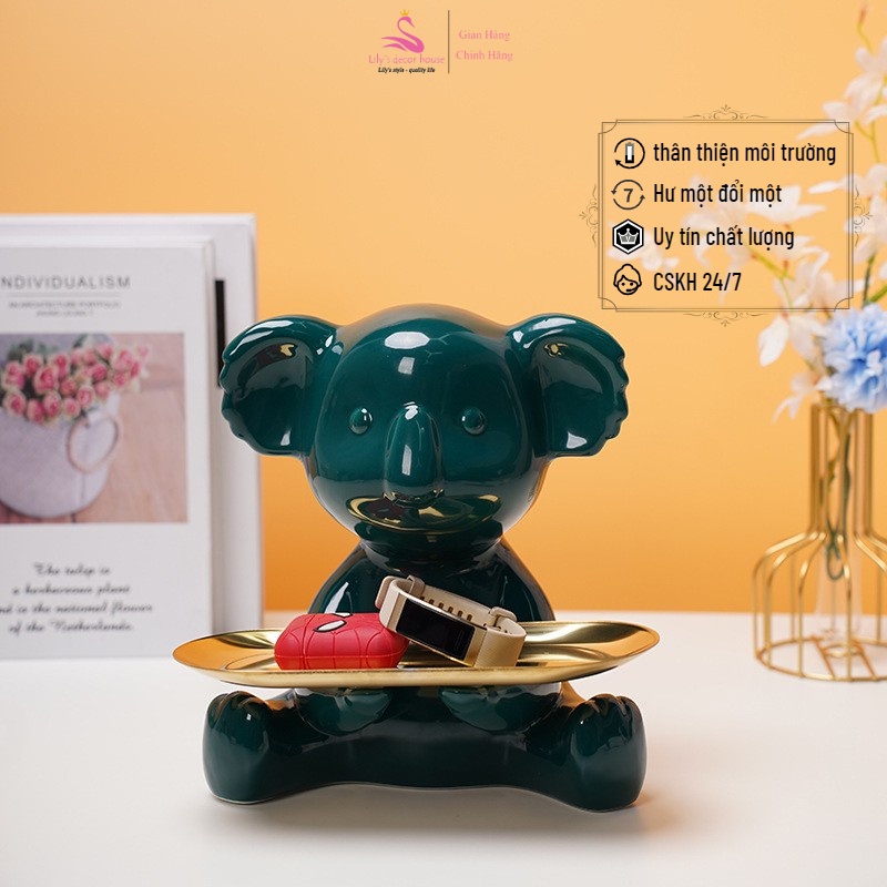 HOT Sale Tượng Gấu Koala Lily's decor house bê khay Màu Xanh-Hồng đựng chìa khóa bánh kẹo mỹ phẩm de