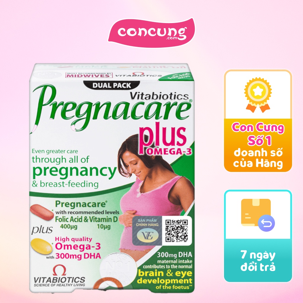 Thực phẩm Vitabiotics hỗ trợ sức khỏe cho phụ nữ mang thai Pregnacare Plus Omega 3 (Hộp 56 viên)