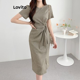 Đầm Lovito buộc dây màu trơn phong cách thường ngày cho nữ LNE57193