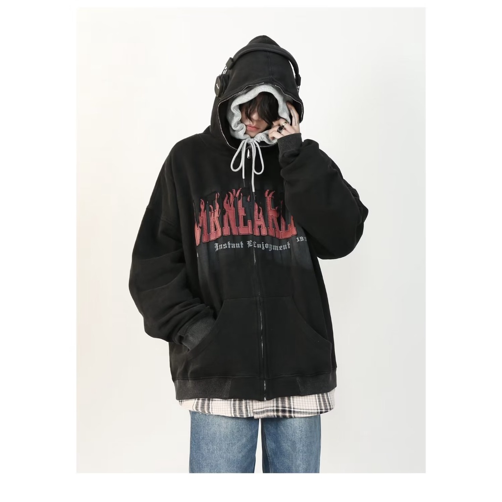 Áo hoodie Dáng Rộng Có Khóa Kéo Phong Cách Hàn Quốc plus size m-8xl