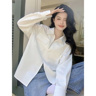 Áo Sơ Mi Tay Dài Có Khóa Kéo Màu Sắc Đơn Giản Phong Cách Hàn Quốc Cho Nữ