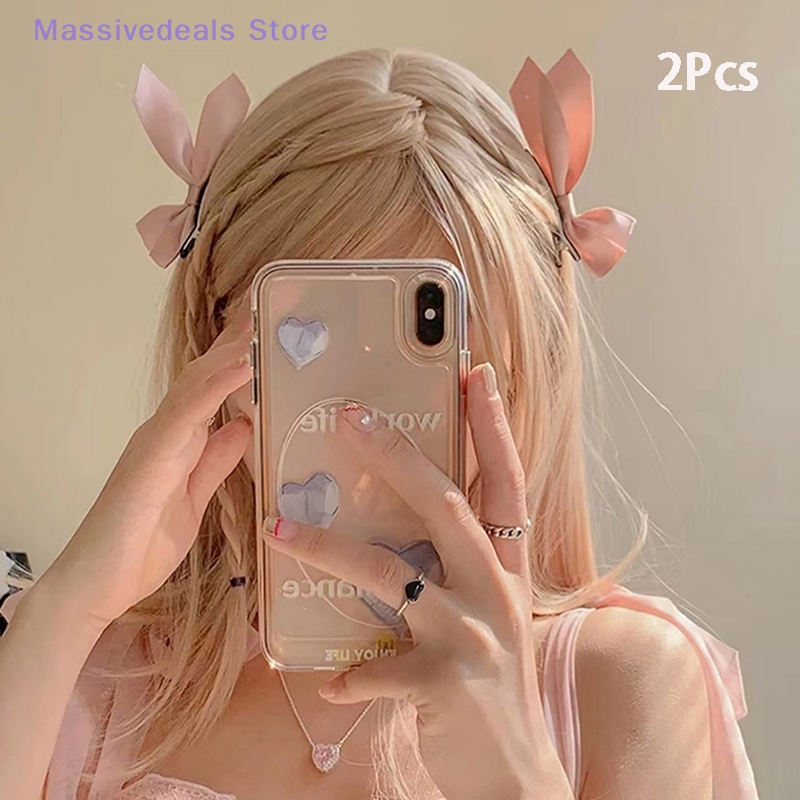 Set 2 Kẹp Tóc Nơ Ruy Băng Phong Cách vintage Ngọt Ngào Cho Nữ Mới