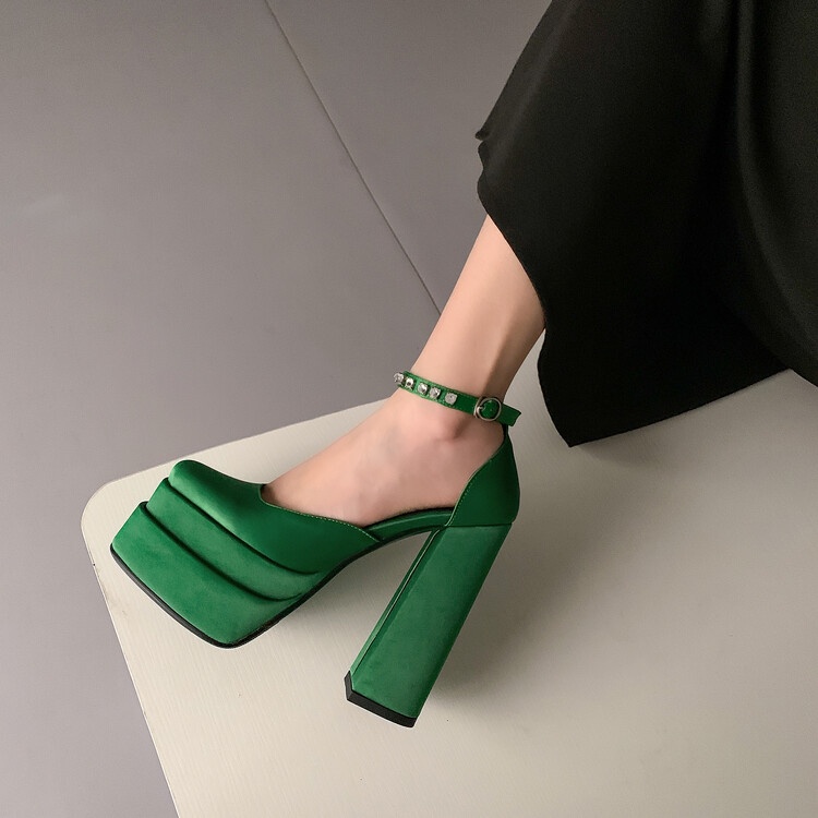 Giày Sandal Cao Gót Mũi Vuông Bằng satin Chống Thấm Nước Thời Trang Có size 34-43