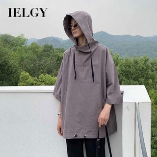 Áo thun có mũ trùm đầu đường phố IELGY Nam tay ngắn nửa tay mùa hè