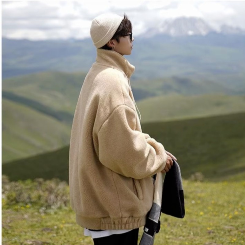 Nurgaz Áo Khoác Cổ Đứng Màu Trơn Phối Khóa Kéo Thời Trang Ấm Áp Cho Nam