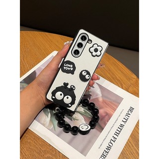 Thời Trang Hoạt Hình Dễ Thương Hoa Đen Than Bánh Bóng Hạt Vòng Tay Dây Xích Tay Da Trắng Bao Da Dành Cho Samsung Galaxy Z Fold 7 6 5 4 3 2 5G zfold5 zfold7 fold6