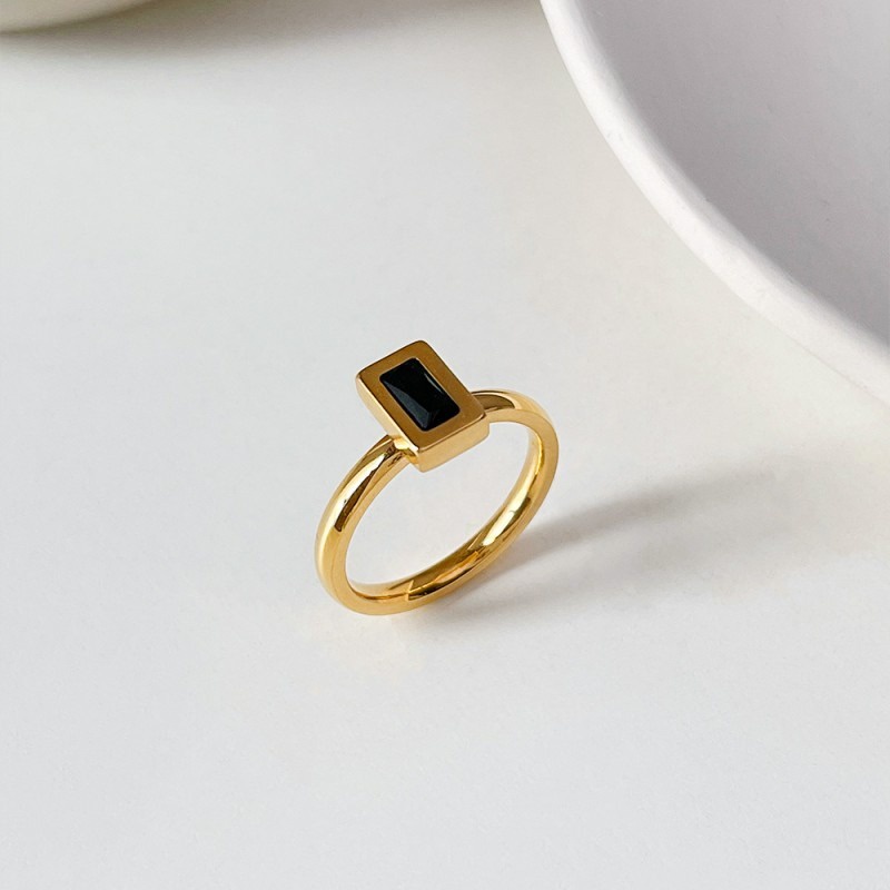 Nhẫn Thép Titan Không Gỉ Đính Đá zircon Vuông Phong Cách Mới Cho Nữ