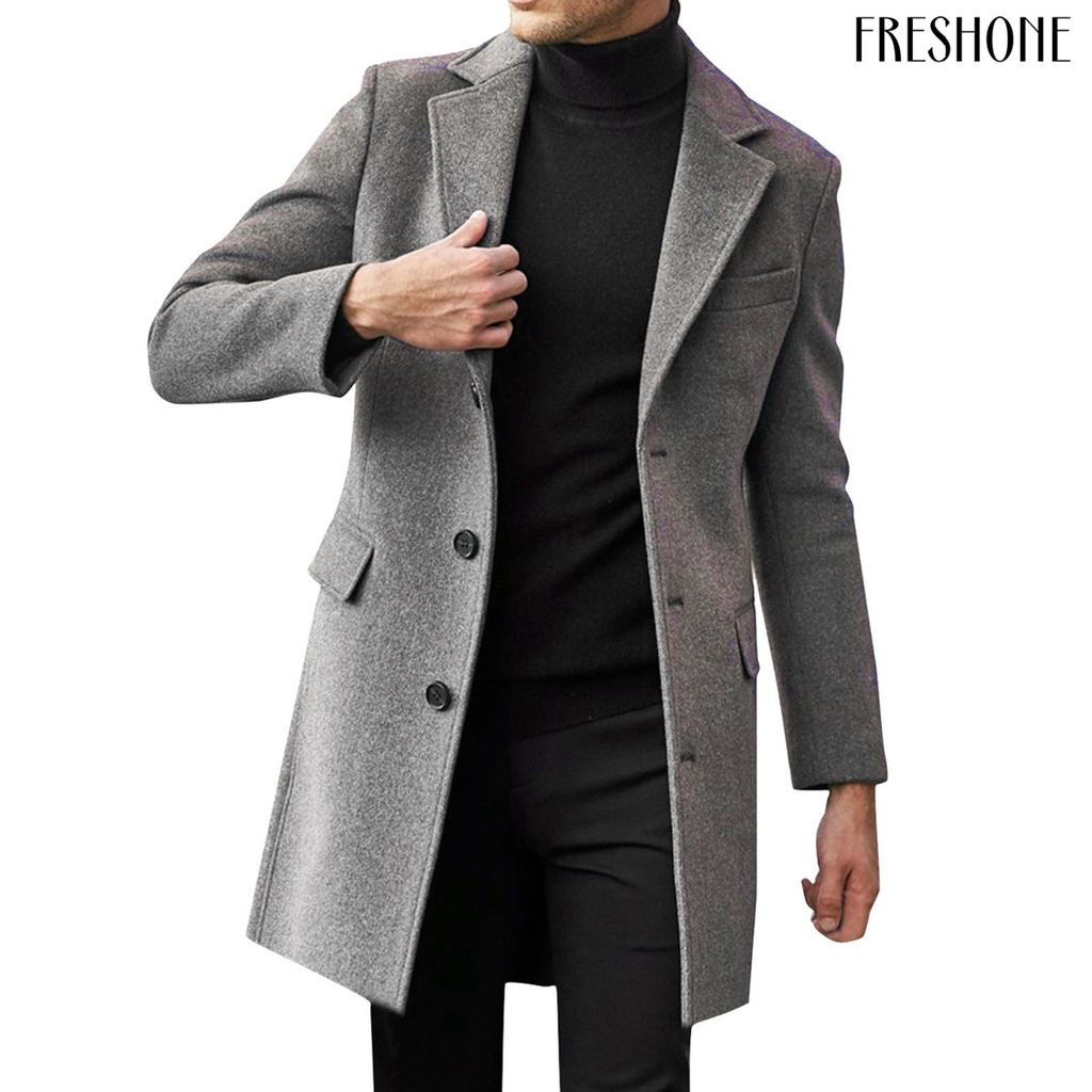Áo Khoác Dáng Dài Đến Giữ Ấm Dài Đến Giữ Ấm Mùa Đông Màu Trơn Có Túi Một Hàng Nút Cho Nam