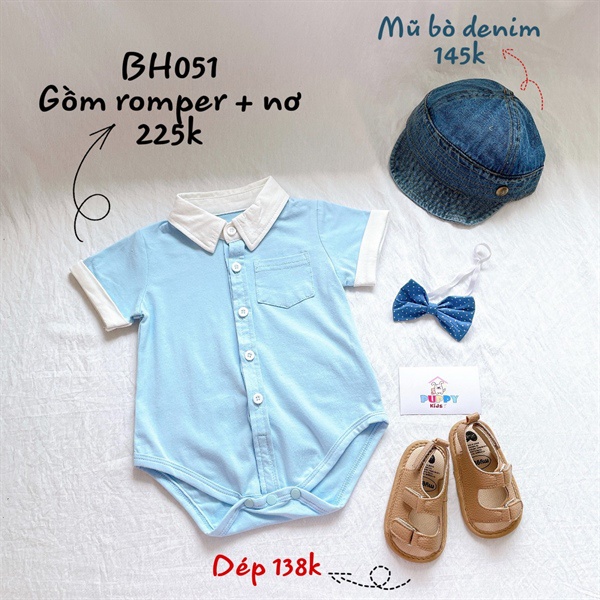 (BH051) (4-12kg) Áo liền quần dành cho em bé (Puppy Kids) xanh dương, công tử, hè mát.