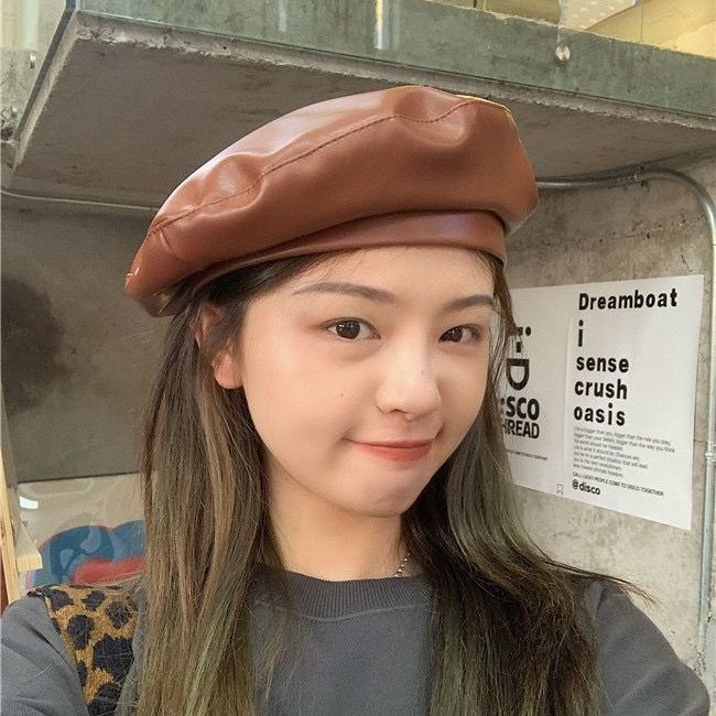 Mũ beret Da pu Phong Cách retro Anh Quốc Cho Nữ