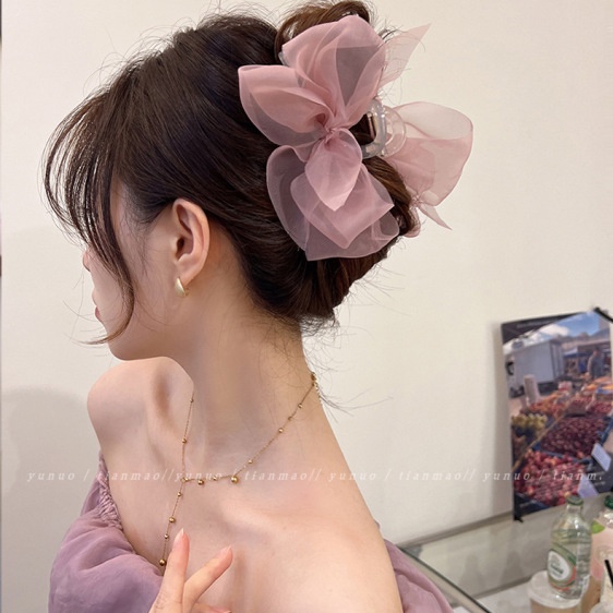 Thời Trang Kẹp Tóc Hình Nơ Vải chiffon Màu Trơn Xinh Xắn Cho Nữ