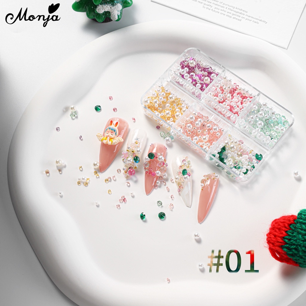 Monja Phụ Kiện Trang Trí Móng Tay 3d Chủ Đề Giáng Sinh Đính Đá diy