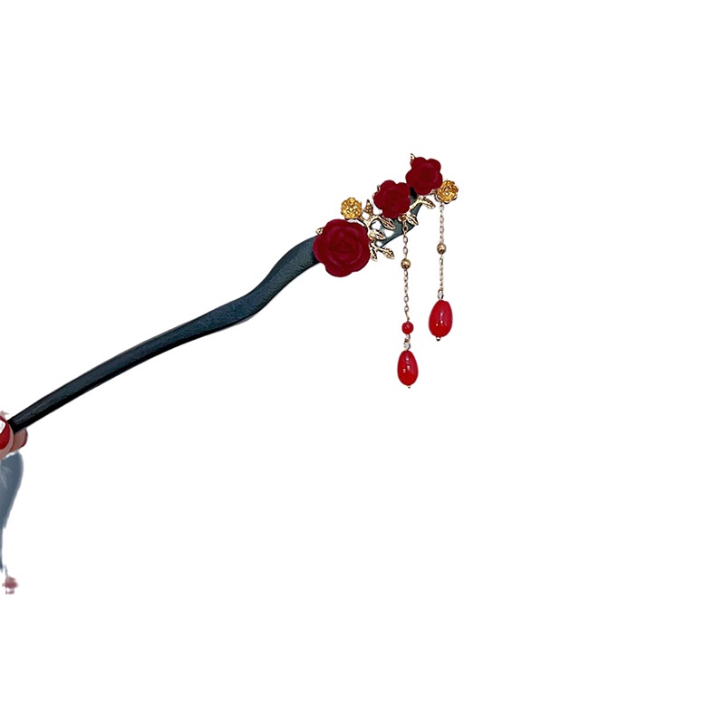 Kẹp Tóc Tua Rua Hình Hoa Hồng Phong Cách Cổ Điển